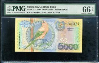 Suriname 5000 5,  000 Gulden 2000 P 152 Gem Unc Pmg 66 Epq