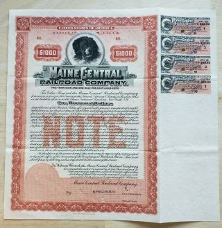 Maine Central Railroad Company Finance Stock Certificate 1912 $1000 Note