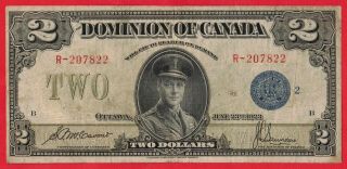 1923 $2 Dominion Of Canada Note Blue Seal Series R Dc - 26h - F/vf