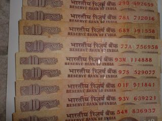 INDIA PAPER MONEY - 9 OLD ' MG ' NOTES - RUPEES 10/ - 2014 - 9 INSETS - 1 SIGN - CIR EJi 2