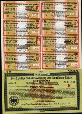 German Inflation Bond,  5 Million Marks With 8 Coupons,  1923,