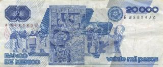 México 20,  000 Pesos 31.  7.  1985 Series W Prefix Ew Circulated Banknote Red11
