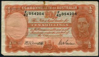 Commonwealth Of Australia 10/ - Shilling Kgvi Banknote