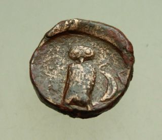 Sicily,  Kamarina c.  420 - 410 BC AE17mm Gorgoneion Facing OWL holding lizard 2