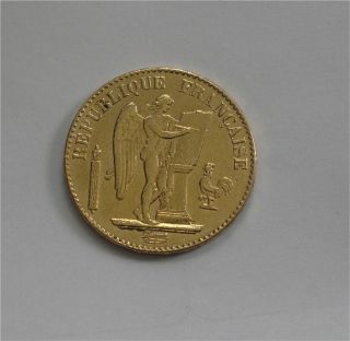 1895 France Gold Coin,  20 Francs,  Angel / Genius Km 825