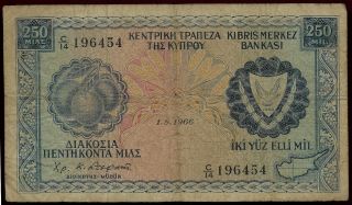 Cyprus 1966 250 Mil Circulated Banknote