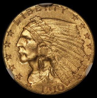 1910 U.  S.  Indian Head $2.  50 Quarter Eagle Gold Coin - Ngc Ms 63