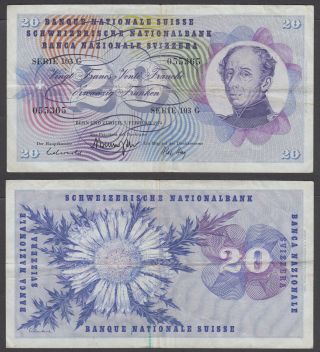 Switzerland 20 Franken 1974 (avf) Banknote P - 46v