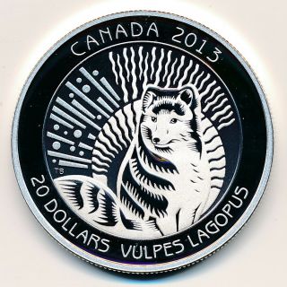 Canada 20 Dollars 2013 Arctic Fox - Proof.  999 Silver