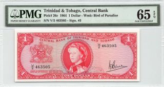 Trinidad & Tobago 1964 P - 26c Pmg Gem Unc 65 Epq 1 Dollar