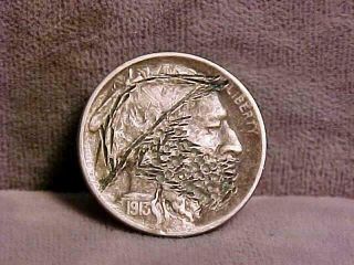 U.  S.  " Hobo Nickel " Carved Buffalo 5 Cents Coin 1913 - Unknown Artist