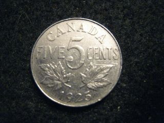1925 Canada 5 Cent Nickel Key Date Coin Of Series,  Vf Detailed No Problem Piece