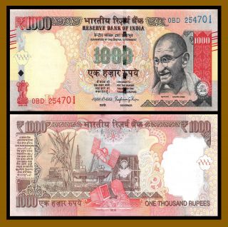 India 1000 (1,  000) Rupees,  2016 P - 107t Gandhi Almost Unc (au)