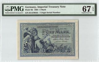 Germany,  Reichsbanknote 1904 P - 8b Pmg Gem Unc 67 Epq 5 Mark