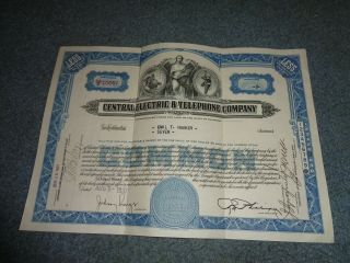 Central Electric & Telephone Co. ,  1937 Stock Certificate