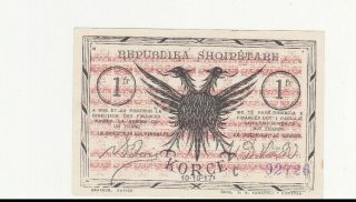 1 Franc Ef Banknote From French Protectorate Of Albania/korce 1917 Pick - S146