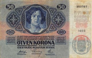 Austria Hungary Empire 50 Korona 1.  2.  1914 WWI Issue Circulated Banknote LBW 2