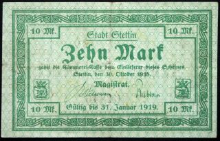 Stettin 1918 10 Mark Grossnotgeld German Notgeld Banknote Today Poland