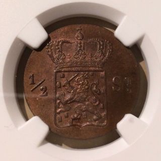 1826 S Netherland East Indies 1/2 Stuiver Ngc Ms 65 Bn - - Top Pop Indonesia