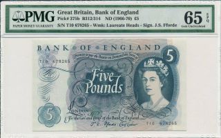 Bank Of England Great Britain 5 Pounds Nd (1966 - 70) 678265 Pmg 65epq