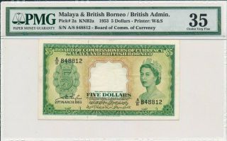 Board Of Comm.  Of Currency Malaya & British Borneo $5 1953 Pmg 35