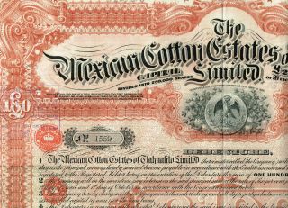 Mexican Cotton Estates Of Tlahualilo Ltd. ,  1903,  Lb100 Bond,  Big,  Vf Minus