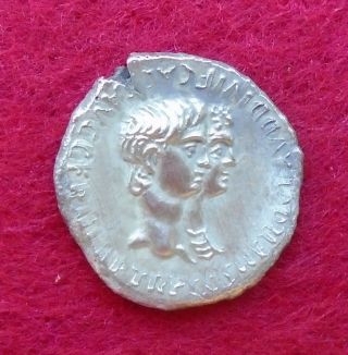 Nero,  With Agrippina Junior.  Silver Denarius Ancient Roman Coin