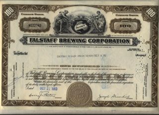 Falstaff Brewing Corporation Stock Certificate Beer