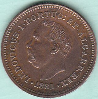 Portugueza Ludovicus I 1881 Oitavo De Tanga Nr.  About Unc Copper Coin