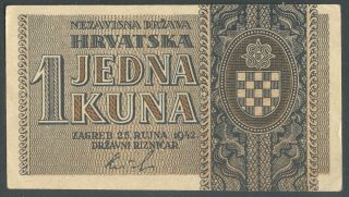 , Croatia,  Ndh,  1942,  1 Kuna