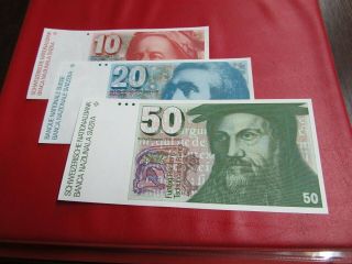 Switzerland 10 - 20 - 50 Francs Aunc/unc
