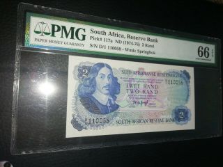 1974 South Africa R2 (2 Rand) Signed By T W De Jongh - Pmg 66