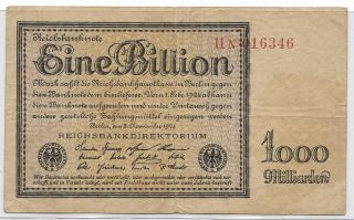 Germany 1923 One Trillion Marks - Last Issue Of The High Inflation Notes P134