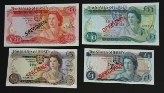 Jersey 1978 Banknote Specimen Set.  1,  5,  10,  20 Pounds.  Unc.