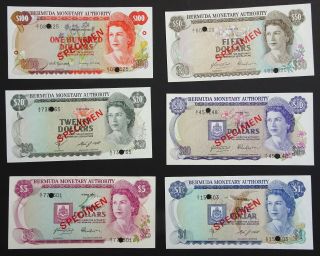 Bermuda Specimen Set,  1 - 5 - 10 - 20 - 50 - 100$.  Queen Elizabeth 1978 - 1984.