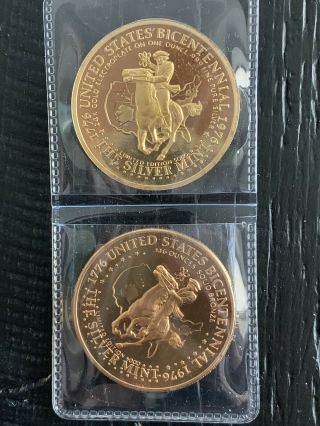 Two Bicentennial Coins Bronze Coin And 1 Ounce Silver 24k Gold Plated Coins Set