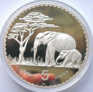 Namibia 1987 Elephant German Colonial 5oz Silver Coin,  Proof