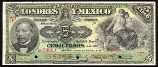 Mexico M - 271s¦bk - Df - 30 (s - 233) Banco Londres Y Mexico 5 Pesos E,  _19_ Ef/au