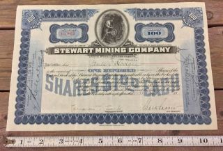 Stewart Mining Company Stock Certificate 100 Shares 1915 Idaho