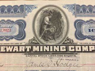 Stewart Mining Company Stock Certificate 100 Shares 1915 Idaho 2