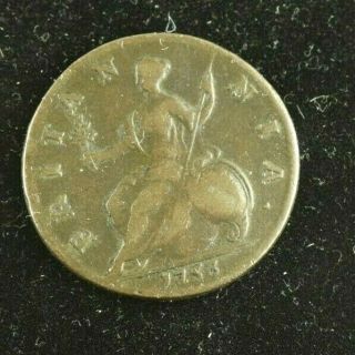 Vintage 1753 King George Ii British Half Penny Coin Fabulous K77