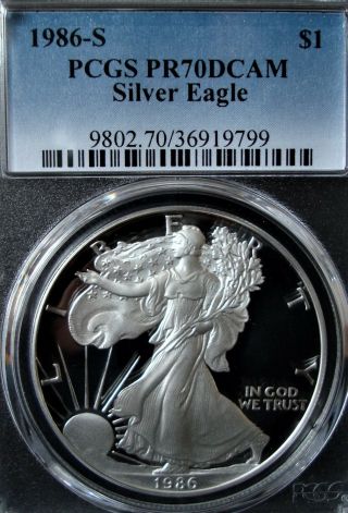 1986 - S 1oz Silver American Eagle Dollar - Pcgs Pr 70 Dcam
