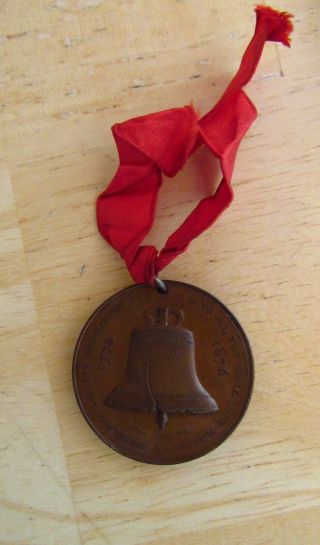 1876 U.  S.  Centennial Medal,  Liberty Bell,  Phildelphia Independence Hall & Ribbon
