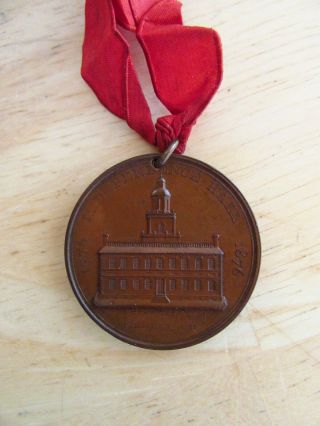 1876 U.  S.  Centennial Medal,  LIBERTY BELL,  PHILDELPHIA INDEPENDENCE HALL & Ribbon 5