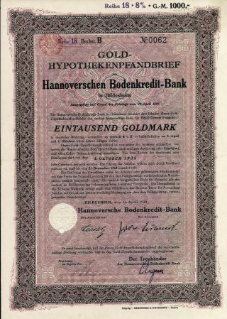 German Bond.  8 Gold Mortgage Hanover 