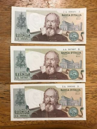 Italy 2000 Lires X 3 Different Prefixes XF - A 1973 2