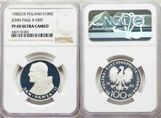 1982 Silver Coin Poland 100 Zloty Pope John Paul Ii Visit Ngc Pf69 Ultra Cameo