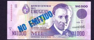 Uruguay 1000 Nuevos Pesos 1989 P 67a Specimen Unc
