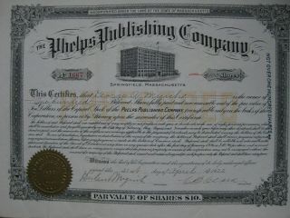 Phelps Publishing Company 1922 Massachusettes 100 Share Stock