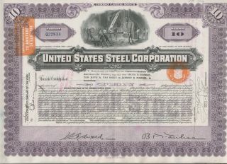 United States Steel Corporation Stock Certificate Foreign Stamp Us Purple